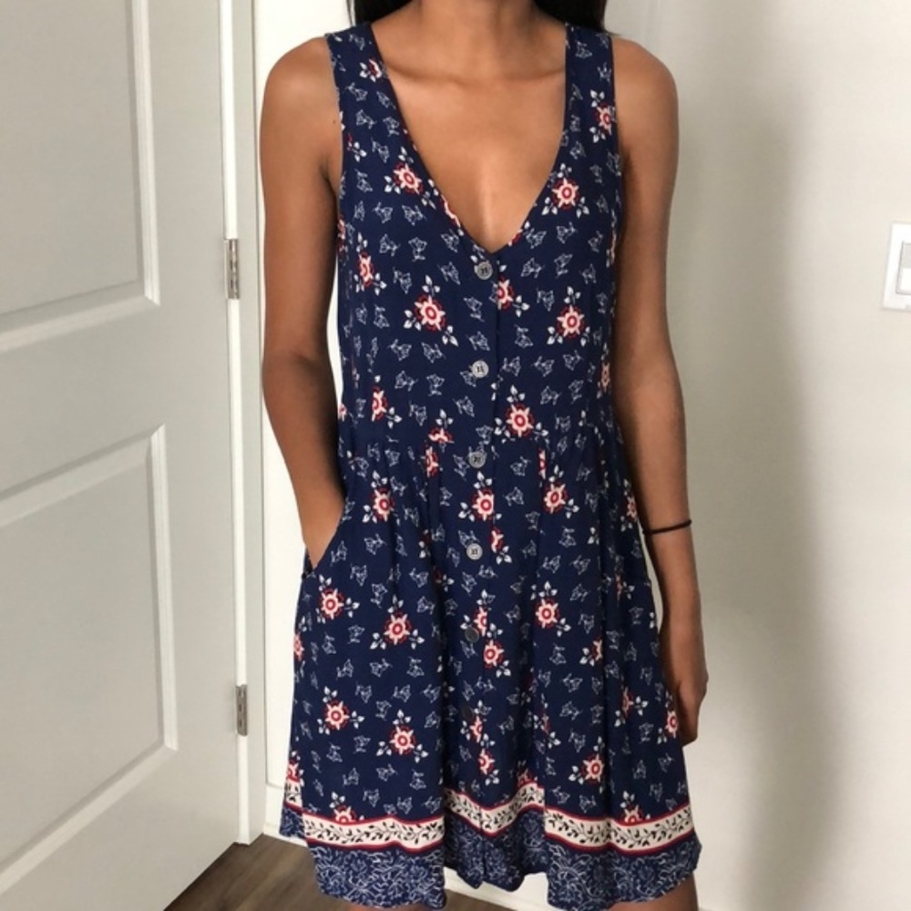 Cotton On Blue and Red Floral Dress